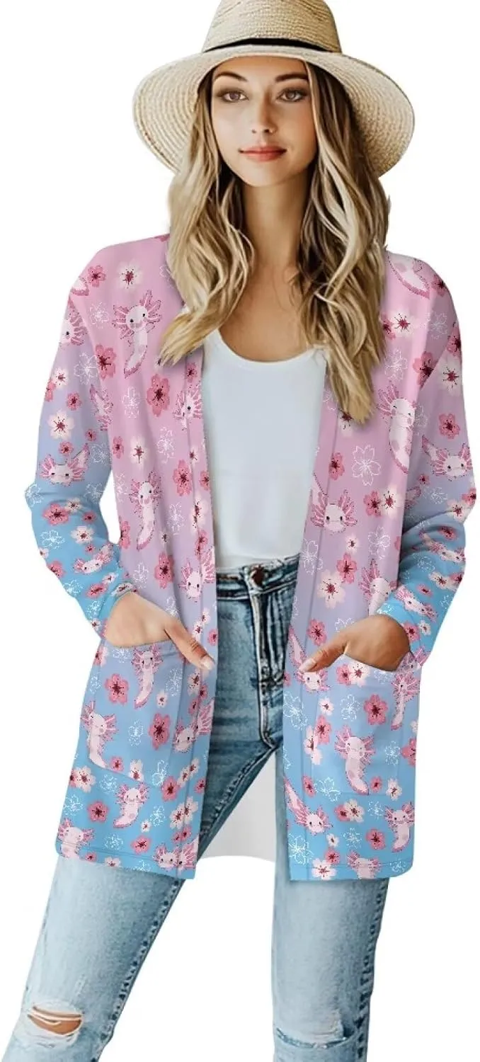 Womens Open Front Cardigan Long Sleeve Loose Sweater Lightweight Soft Cardigan Jackets