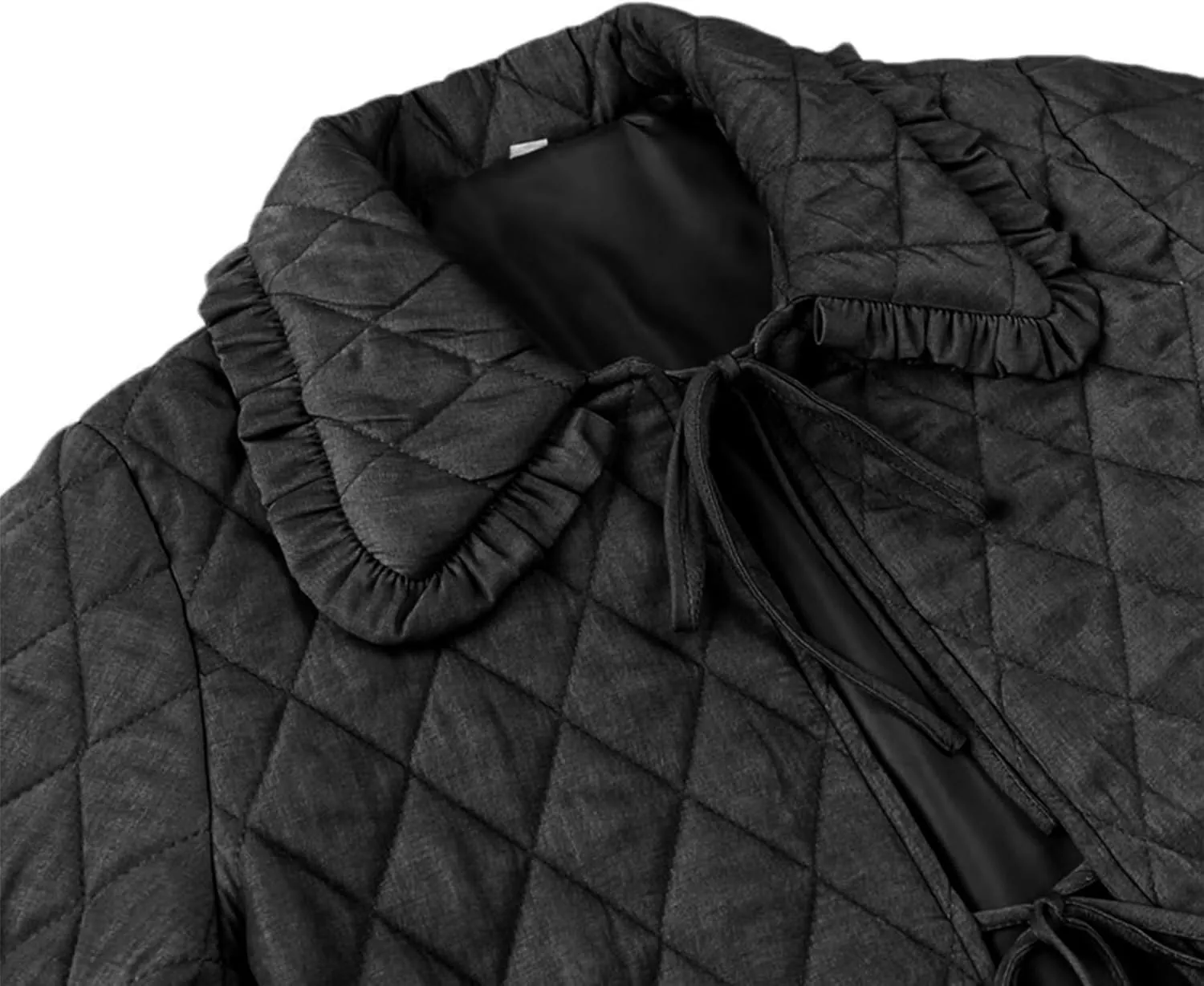 Women's Quilted Lightweight Jackets Long Sleeve Winter Cropped Cotton Padded Coat Jacket Tie Front Puffy Outwear
