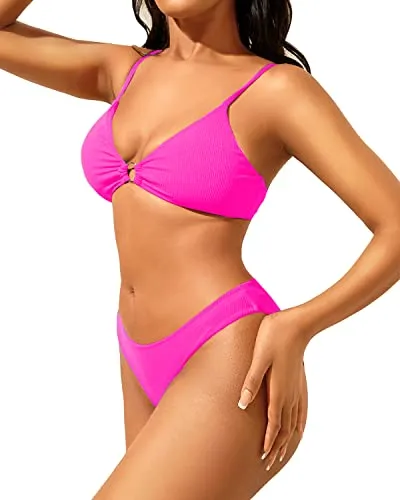 Women's Ribbed Bikini High Cut Cheeky Two Piece Swimsuit