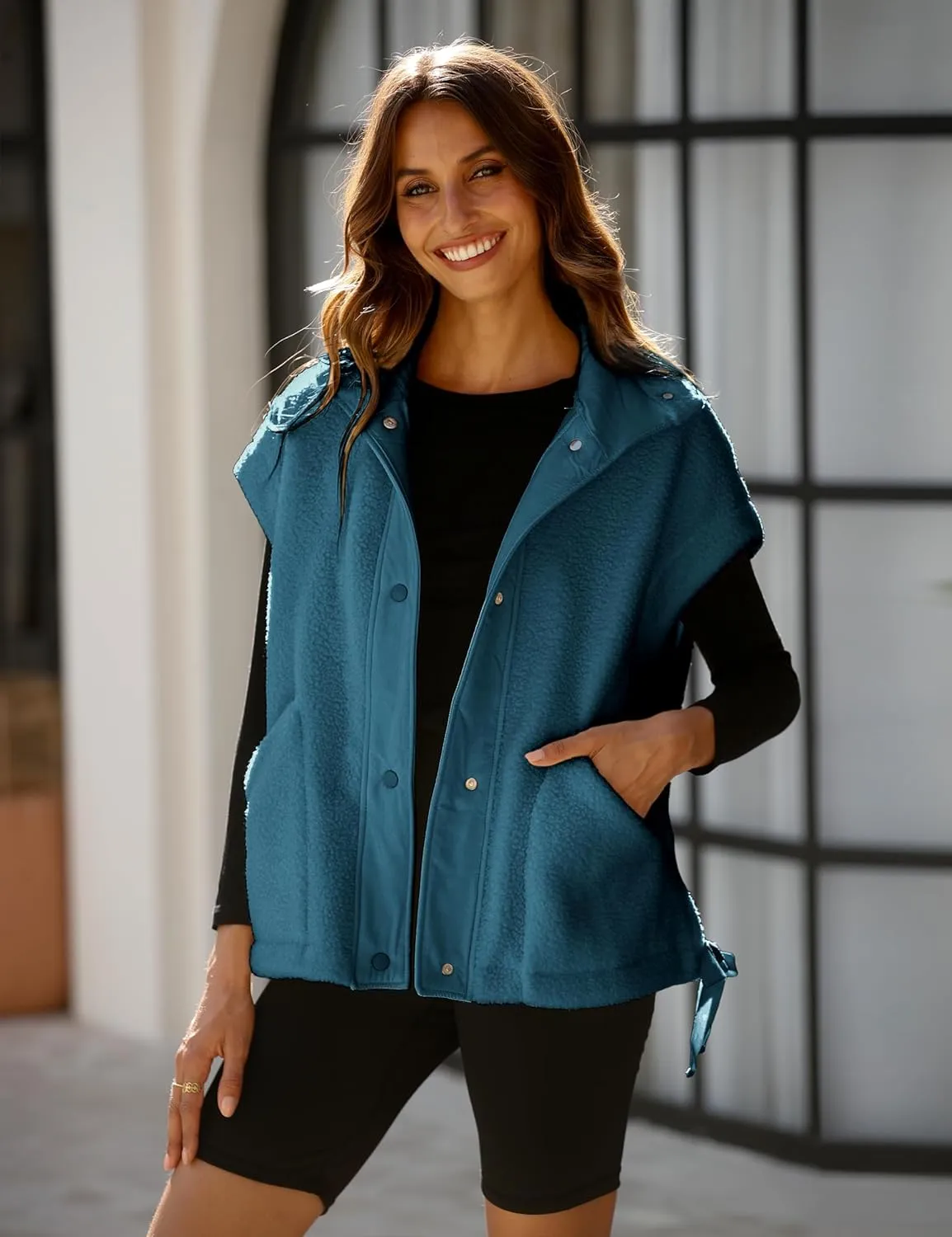 Womens Sherpa Fleece Vest Oversized Sleeveless Jacket Casual Outerwear Gilet with Pockets