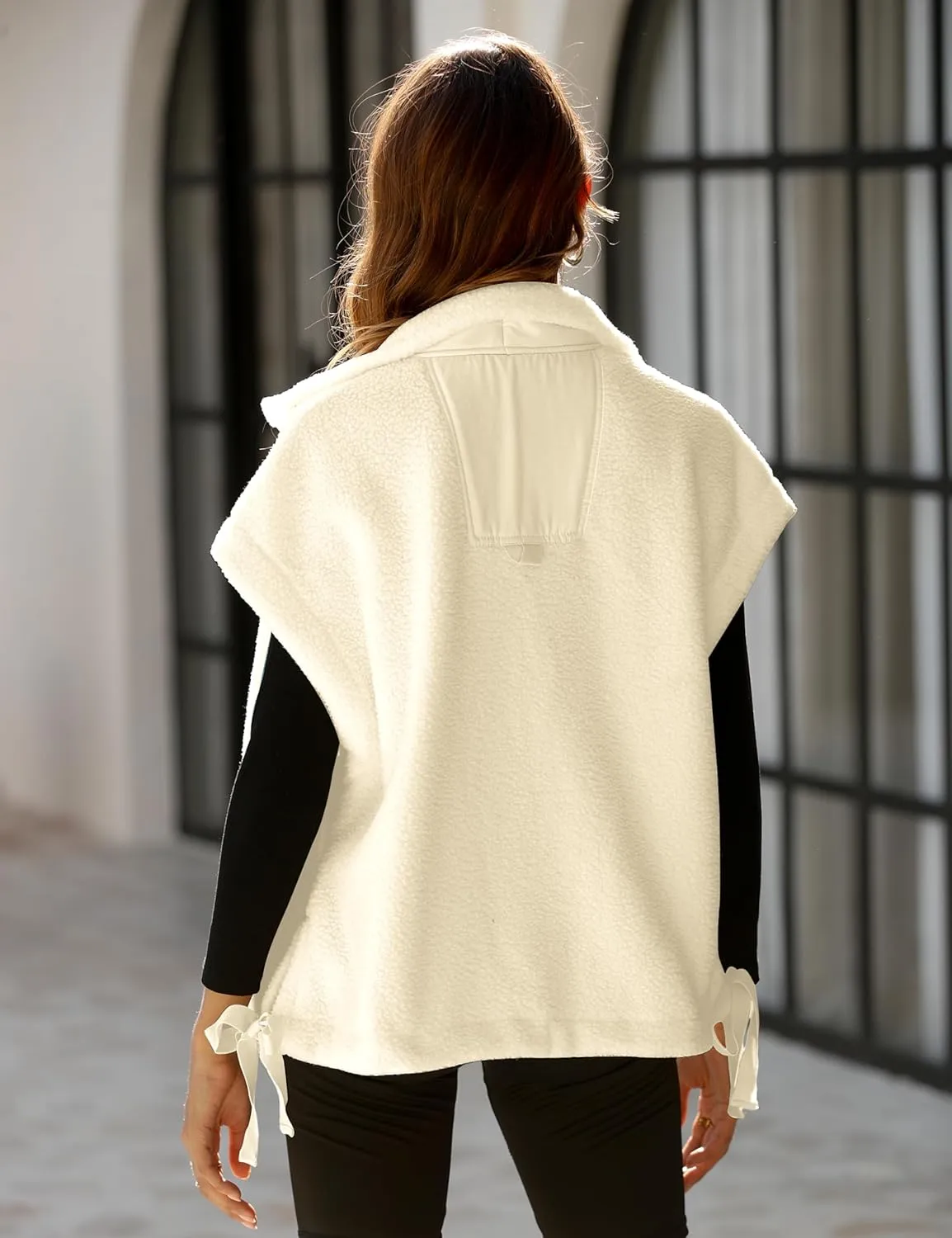 Womens Sherpa Fleece Vest Oversized Sleeveless Jacket Casual Outerwear Gilet with Pockets