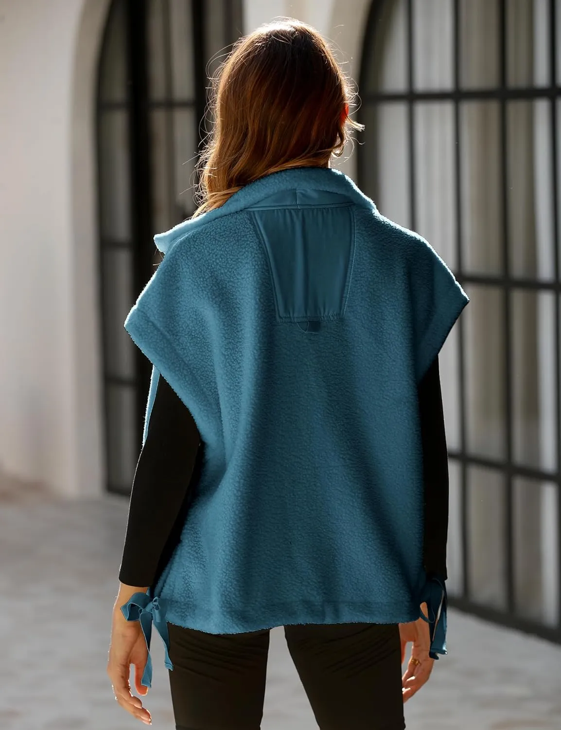 Womens Sherpa Fleece Vest Oversized Sleeveless Jacket Casual Outerwear Gilet with Pockets