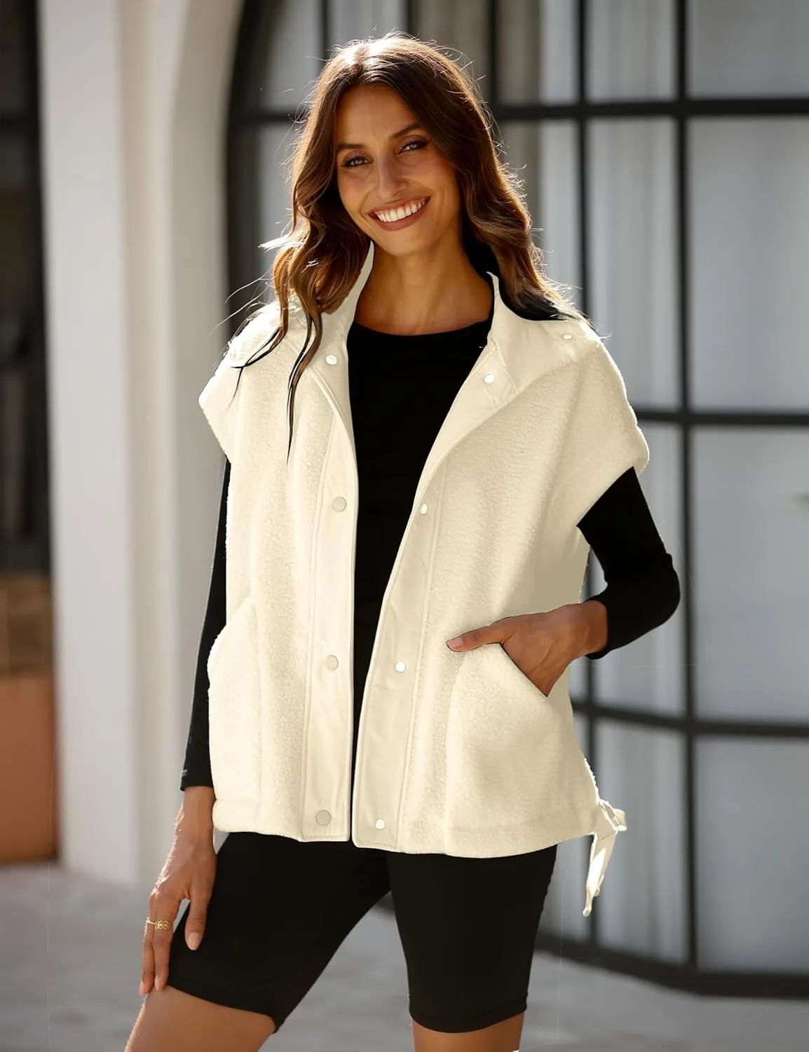 Womens Sherpa Fleece Vest Oversized Sleeveless Jacket Casual Outerwear Gilet with Pockets