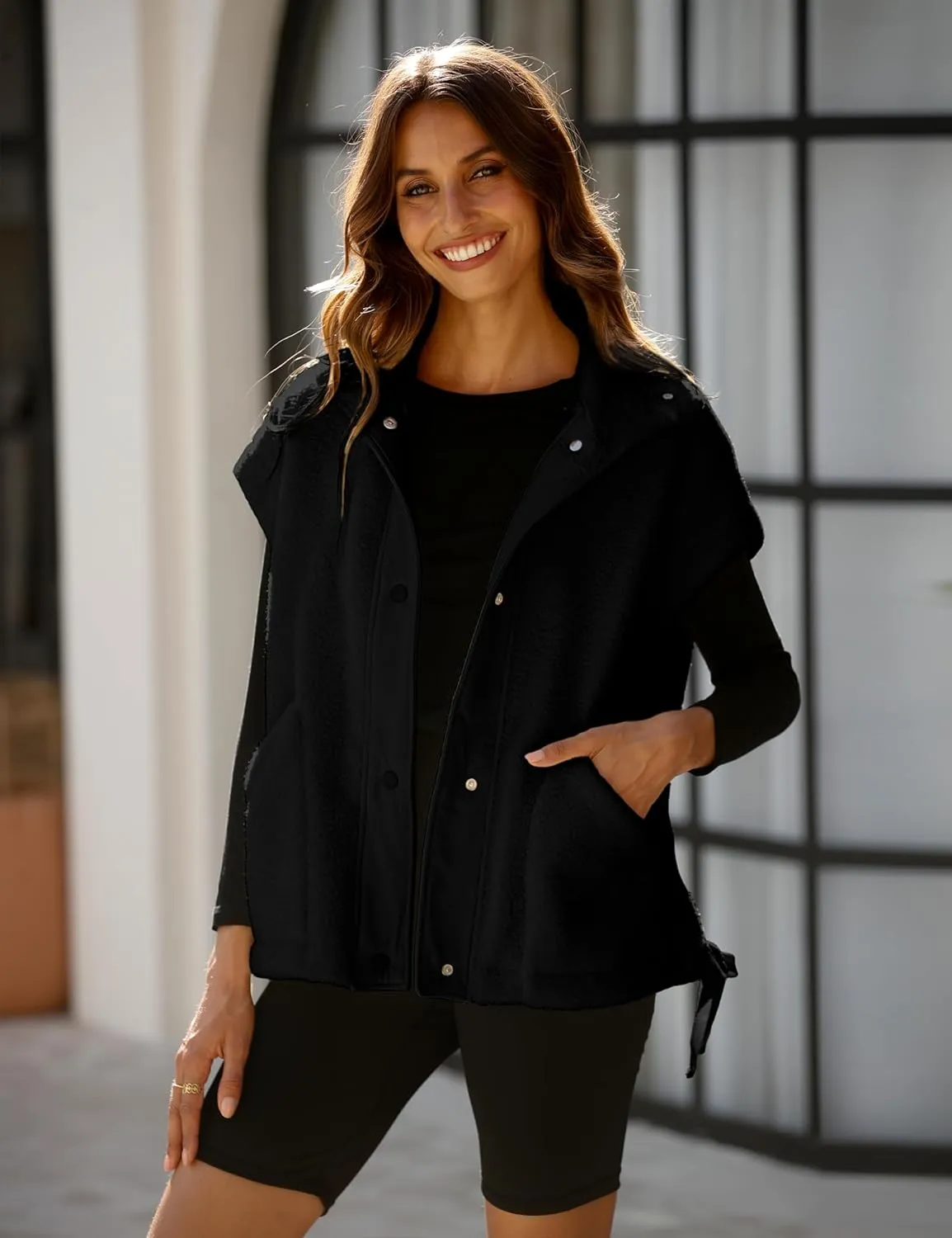 Womens Sherpa Fleece Vest Oversized Sleeveless Jacket Casual Outerwear Gilet with Pockets