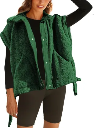 Womens Sherpa Fleece Vest Oversized Sleeveless Jacket Casual Outerwear Gilet with Pockets