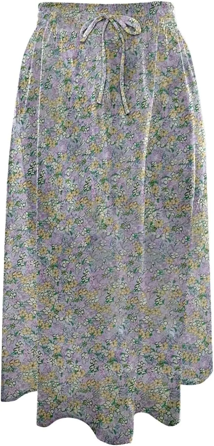 Womens Skirts Elastic Waisted Mid High Waisted Flowy Elegant Skirt Loose Fashionable Comfortable Skorts with Pockets