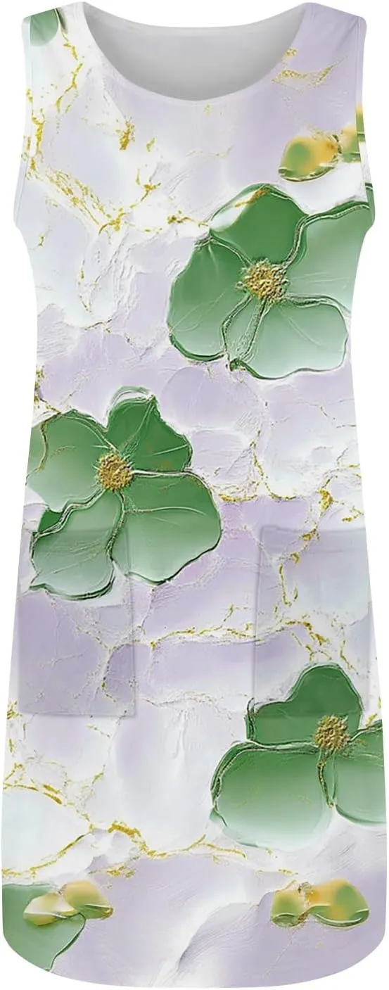 Women's Sleeveless Floral Print Summer Dress Casual Loose Fit Beach Summer with Pockets, Lightweight and Comfortable