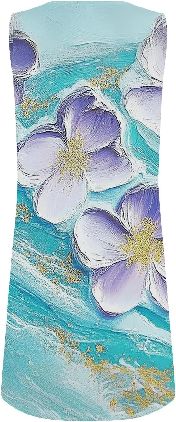 Women's Sleeveless Floral Print Summer Dress Casual Loose Fit Beach Summer with Pockets, Lightweight and Comfortable