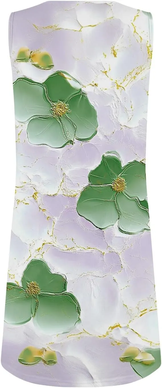 Women's Sleeveless Floral Print Summer Dress Casual Loose Fit Beach Summer with Pockets, Lightweight and Comfortable