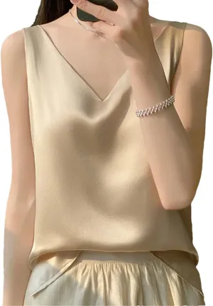 Women's Sleeveless Satin Silk Vest Summer Fashion Solid Color Casual Camisole Work Shirts