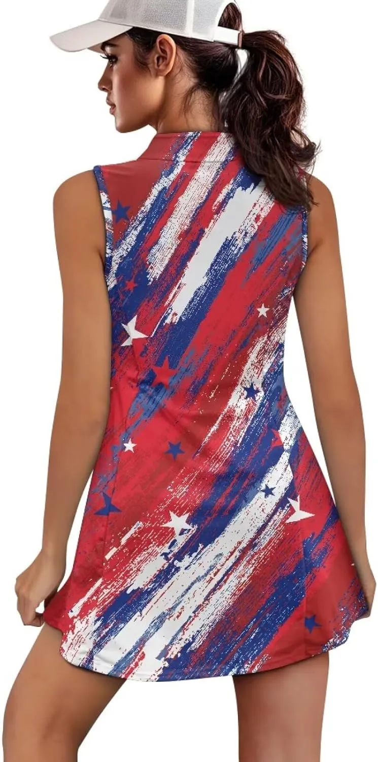 Womens Sleeveless Tennis Golf Dress Soft Fabric Summer Casual Loose Athletic Workout with Inner Shorts