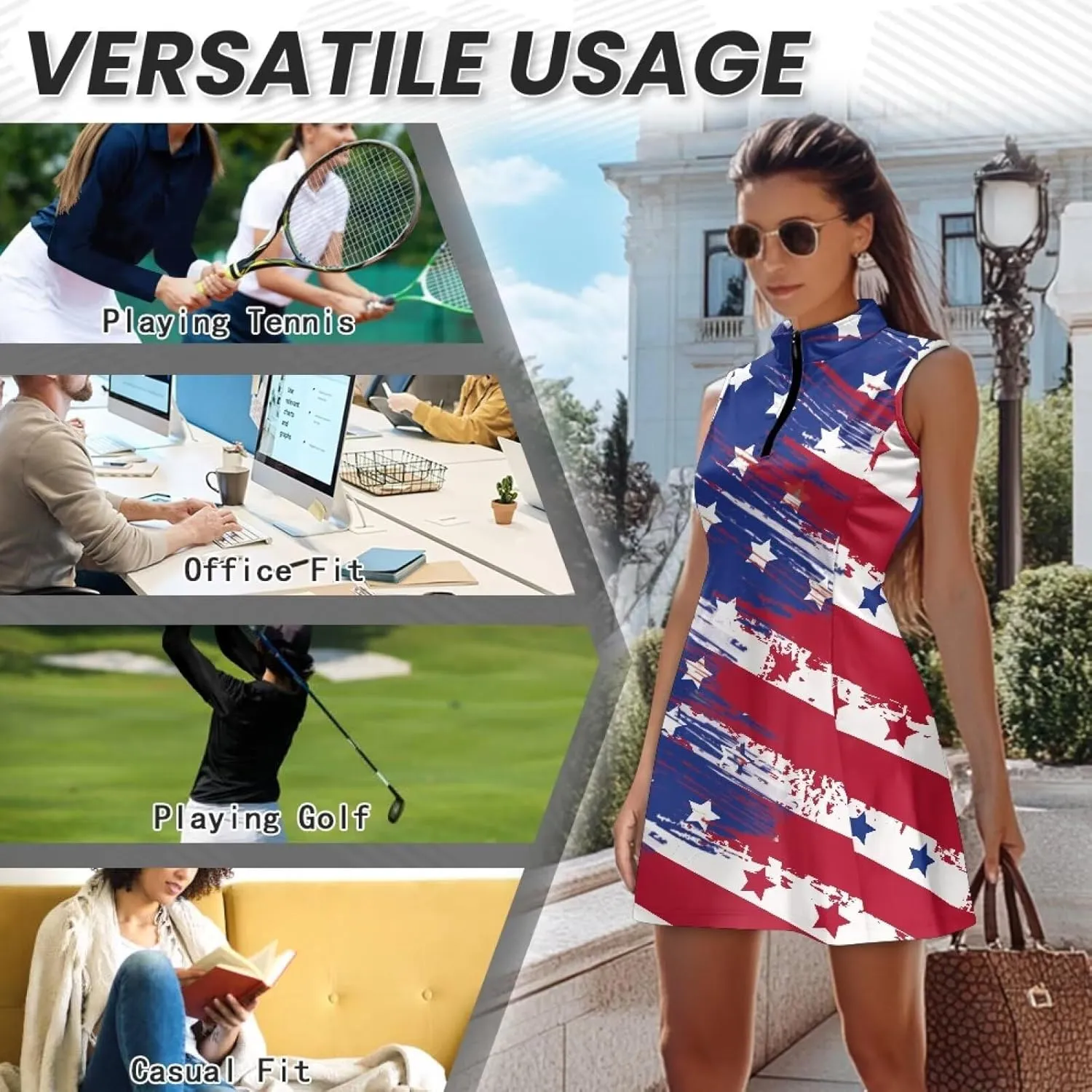 Womens Sleeveless Tennis Golf Dress Soft Fabric Summer Casual Loose Athletic Workout with Inner Shorts