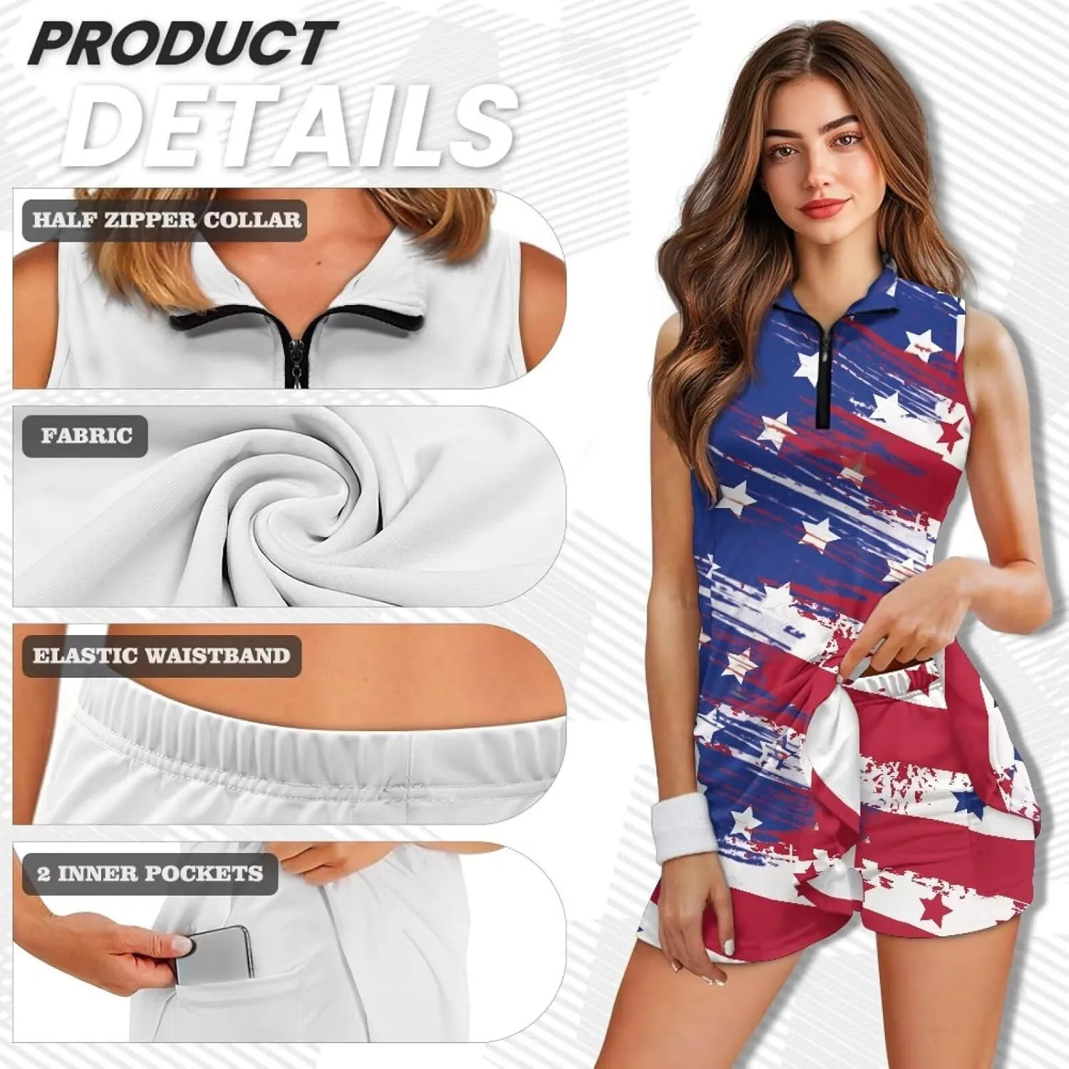 Womens Sleeveless Tennis Golf Dress Soft Fabric Summer Casual Loose Athletic Workout with Inner Shorts
