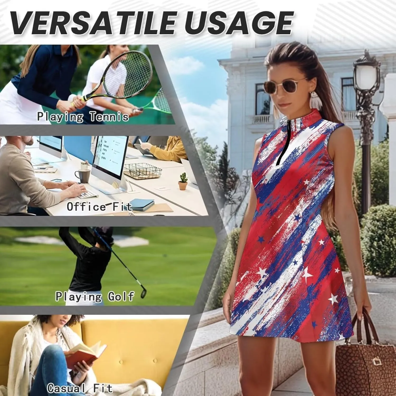 Womens Sleeveless Tennis Golf Dress Soft Fabric Summer Casual Loose Athletic Workout with Inner Shorts