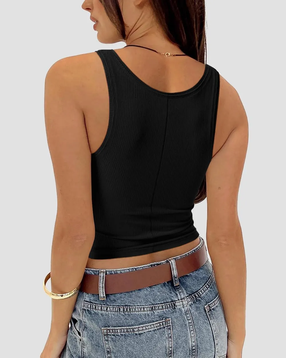 Women's Square Neck Tank Tops Sleeveless Ribbed Going Out Casual Basic Crop Top Shirts