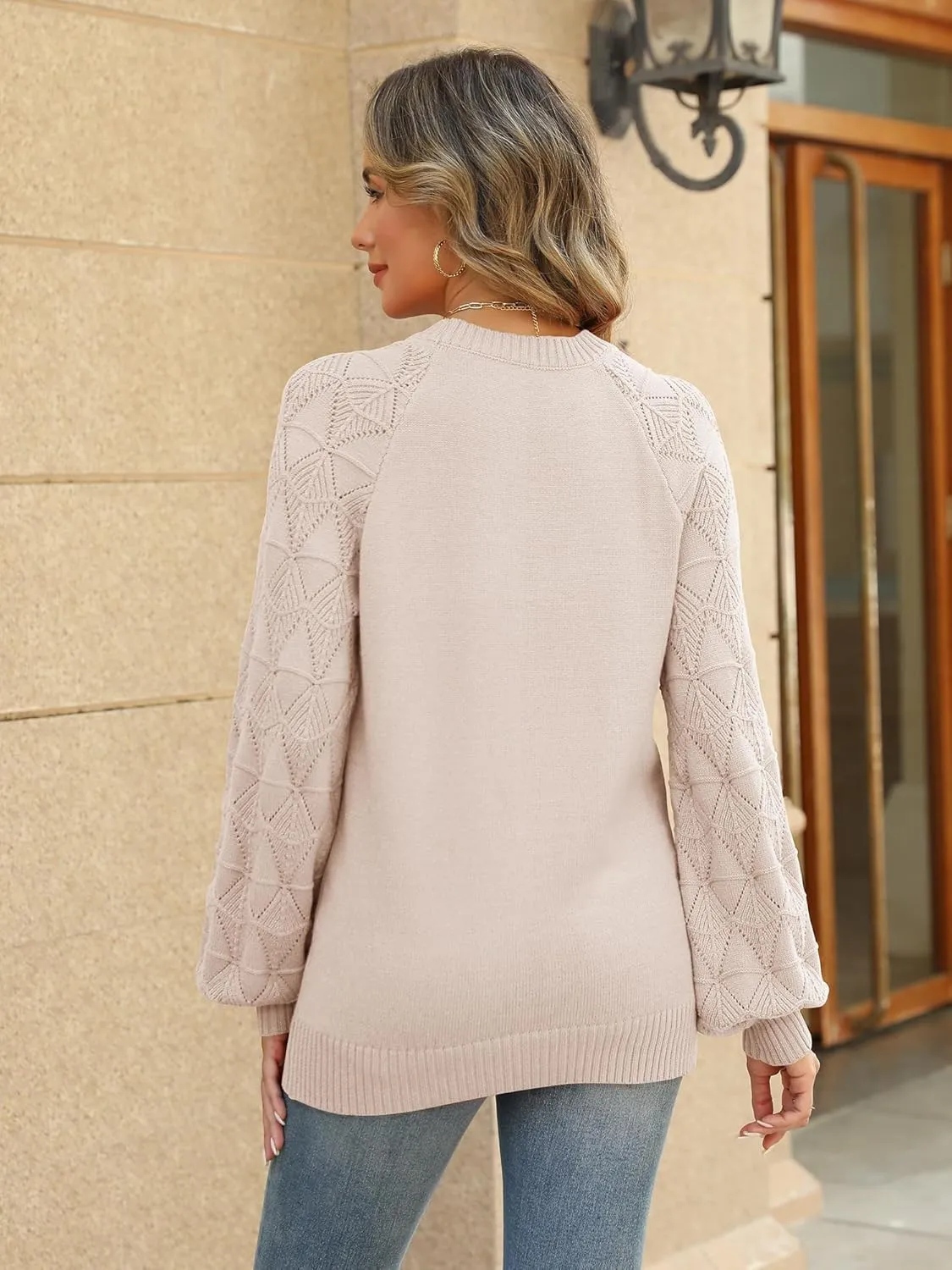 Womens Sweaters Casual Long Sleeve Crewneck Knit Lightweight Trendy Crochet Pullover Sweater Tops