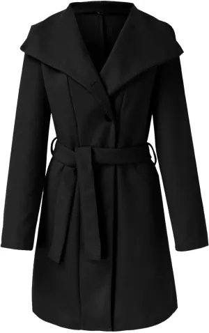 Women's Trench Coats Double Breasted Coat 2024 Fall Winter Mid Long Wool Blend Outwear Trendy Oversized Pea Overcoat