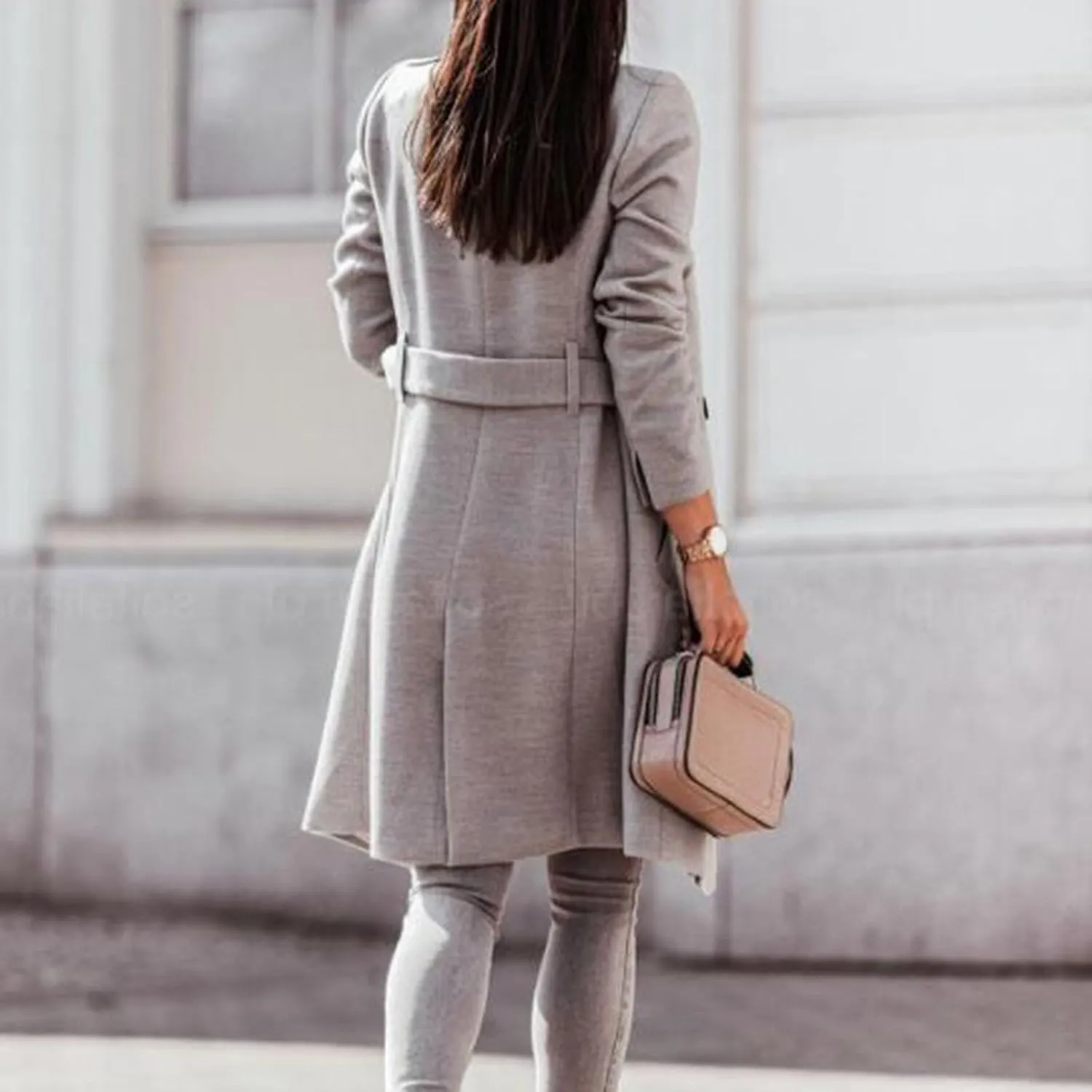 Women's Trench Coats Double Breasted Coat 2024 Fall Winter Mid Long Wool Blend Outwear Trendy Oversized Pea Overcoat