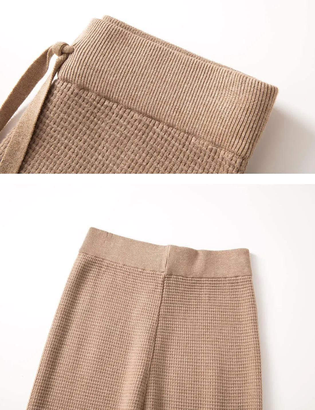 Womens Waffle Knit Lounge Wide Leg Pants High Elastic Waist Flowy Sweater Pants with Drawstring