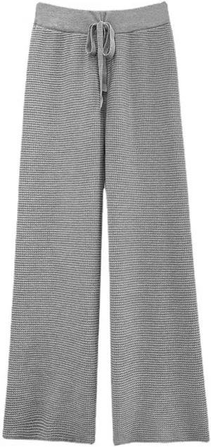 Womens Waffle Knit Lounge Wide Leg Pants High Elastic Waist Flowy Sweater Pants with Drawstring