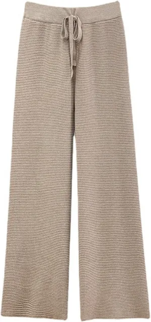 Womens Waffle Knit Lounge Wide Leg Pants High Elastic Waist Flowy Sweater Pants with Drawstring