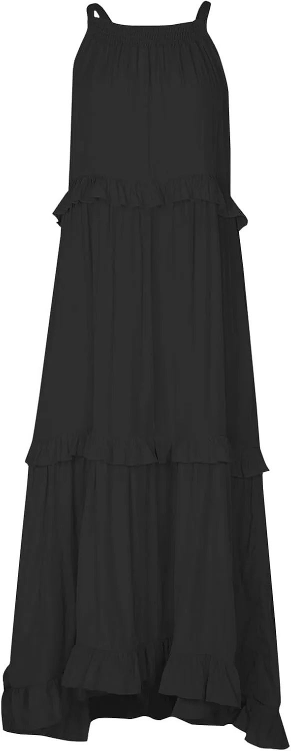 Womens Weddings Sleeveless Fashion Dresses Maxi Casual Loose Ruffled Sleeve Elegant Summer Hem Comfortable Soft Dress