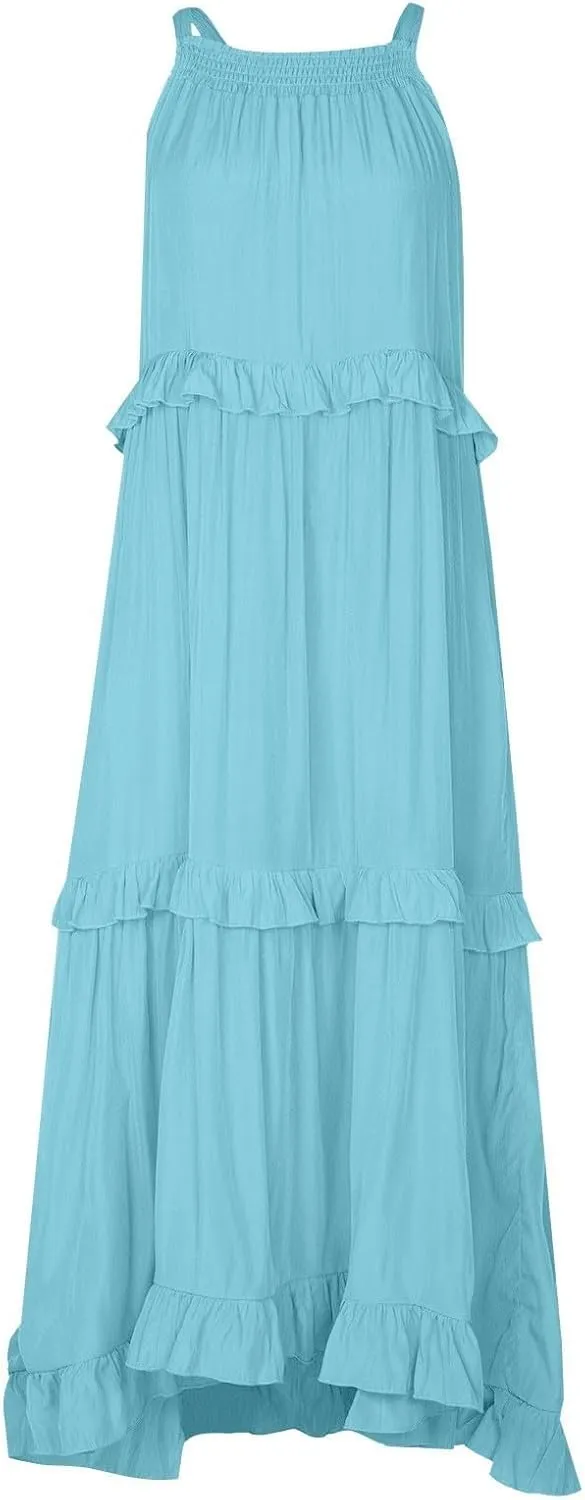 Womens Weddings Sleeveless Fashion Dresses Maxi Casual Loose Ruffled Sleeve Elegant Summer Hem Comfortable Soft Dress