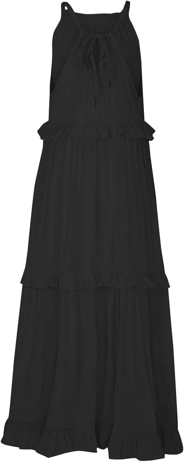 Womens Weddings Sleeveless Fashion Dresses Maxi Casual Loose Ruffled Sleeve Elegant Summer Hem Comfortable Soft Dress