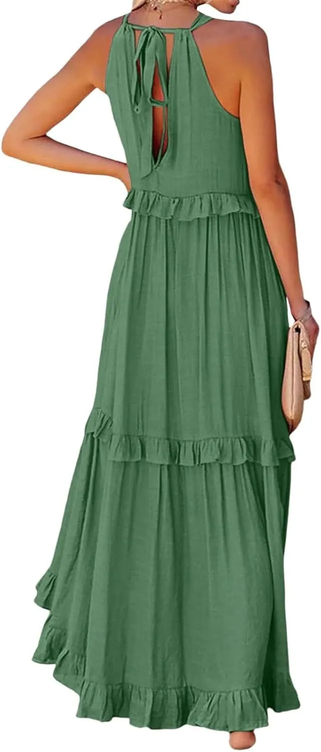 Womens Weddings Sleeveless Fashion Dresses Maxi Casual Loose Ruffled Sleeve Elegant Summer Hem Comfortable Soft Dress