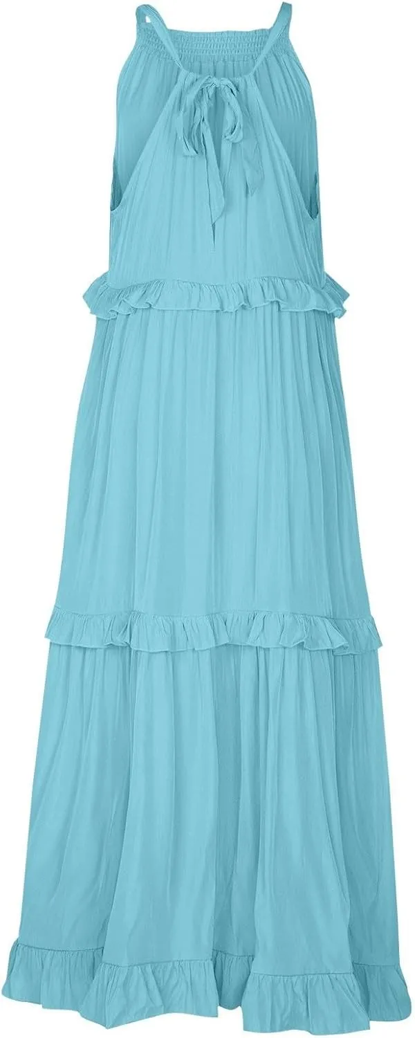 Womens Weddings Sleeveless Fashion Dresses Maxi Casual Loose Ruffled Sleeve Elegant Summer Hem Comfortable Soft Dress