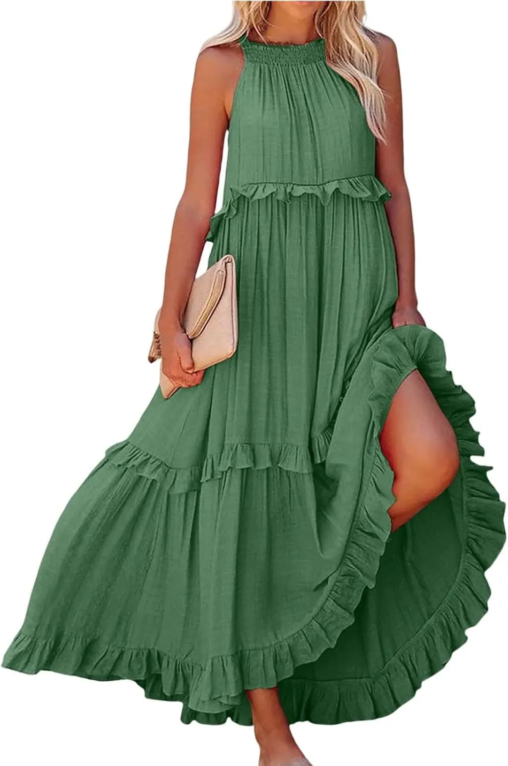 Womens Weddings Sleeveless Fashion Dresses Maxi Casual Loose Ruffled Sleeve Elegant Summer Hem Comfortable Soft Dress