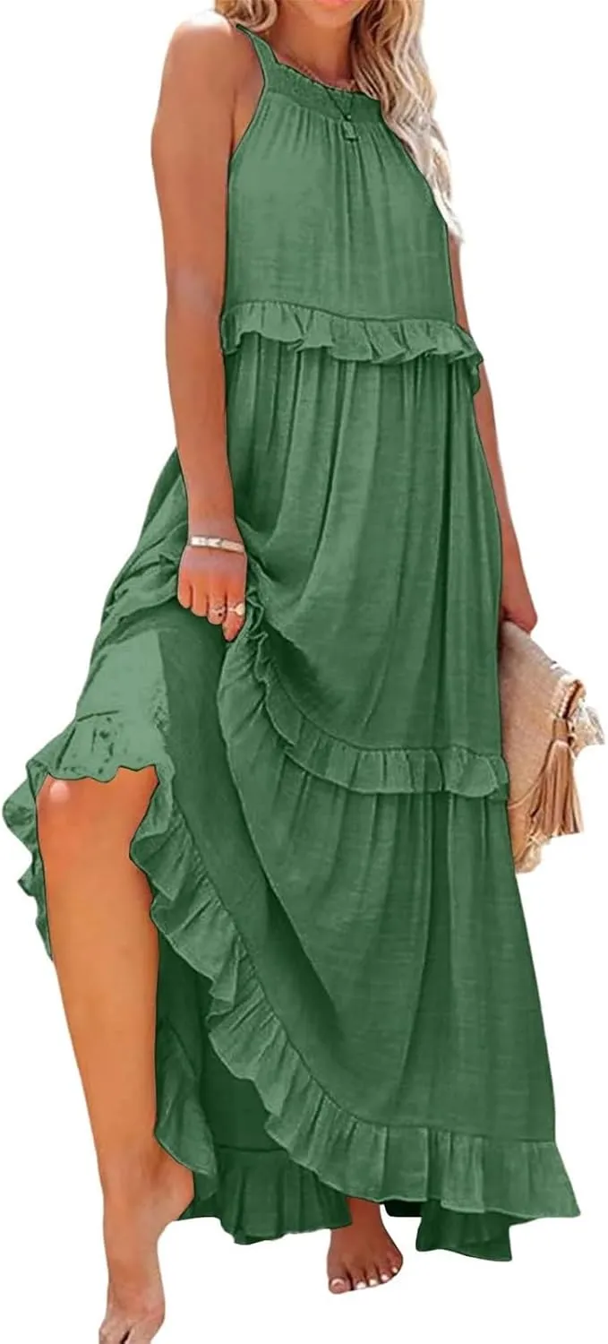 Womens Weddings Sleeveless Fashion Dresses Maxi Casual Loose Ruffled Sleeve Elegant Summer Hem Comfortable Soft Dress