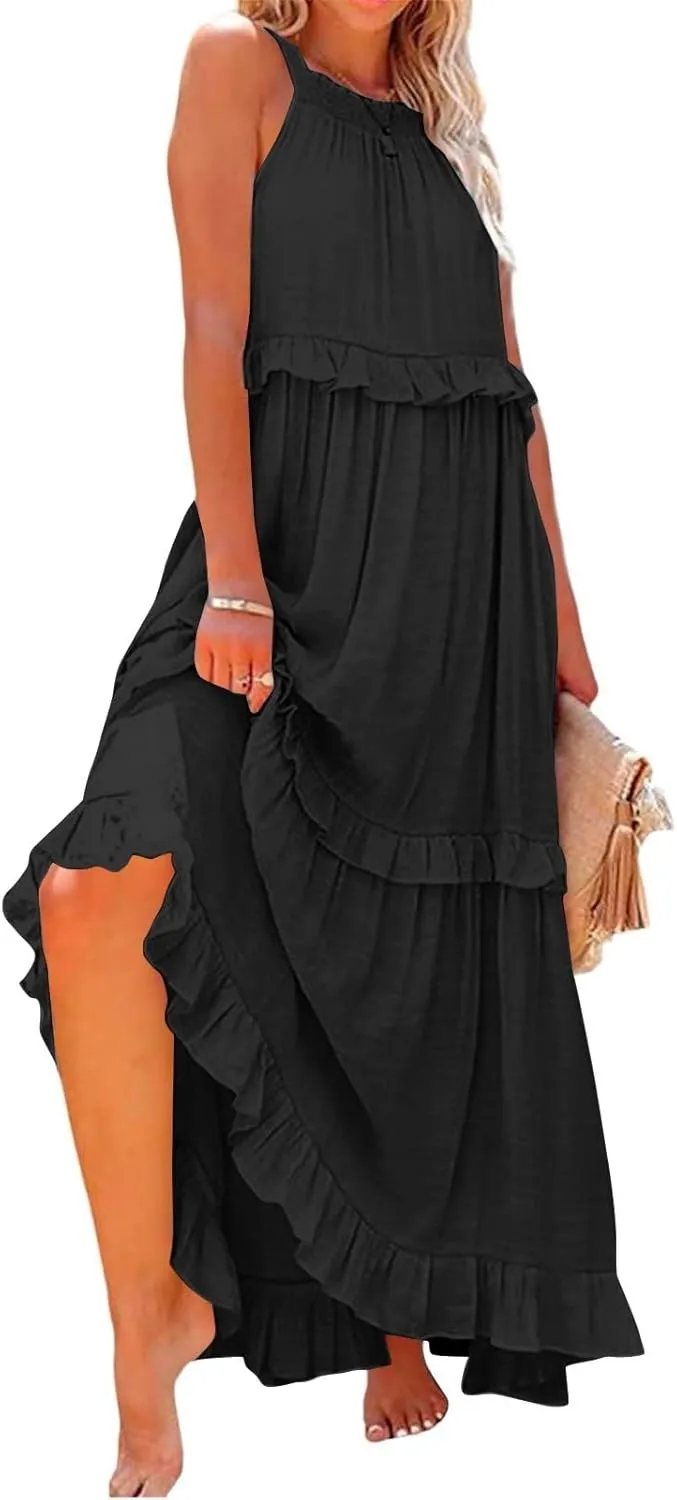 Womens Weddings Sleeveless Fashion Dresses Maxi Casual Loose Ruffled Sleeve Elegant Summer Hem Comfortable Soft Dress