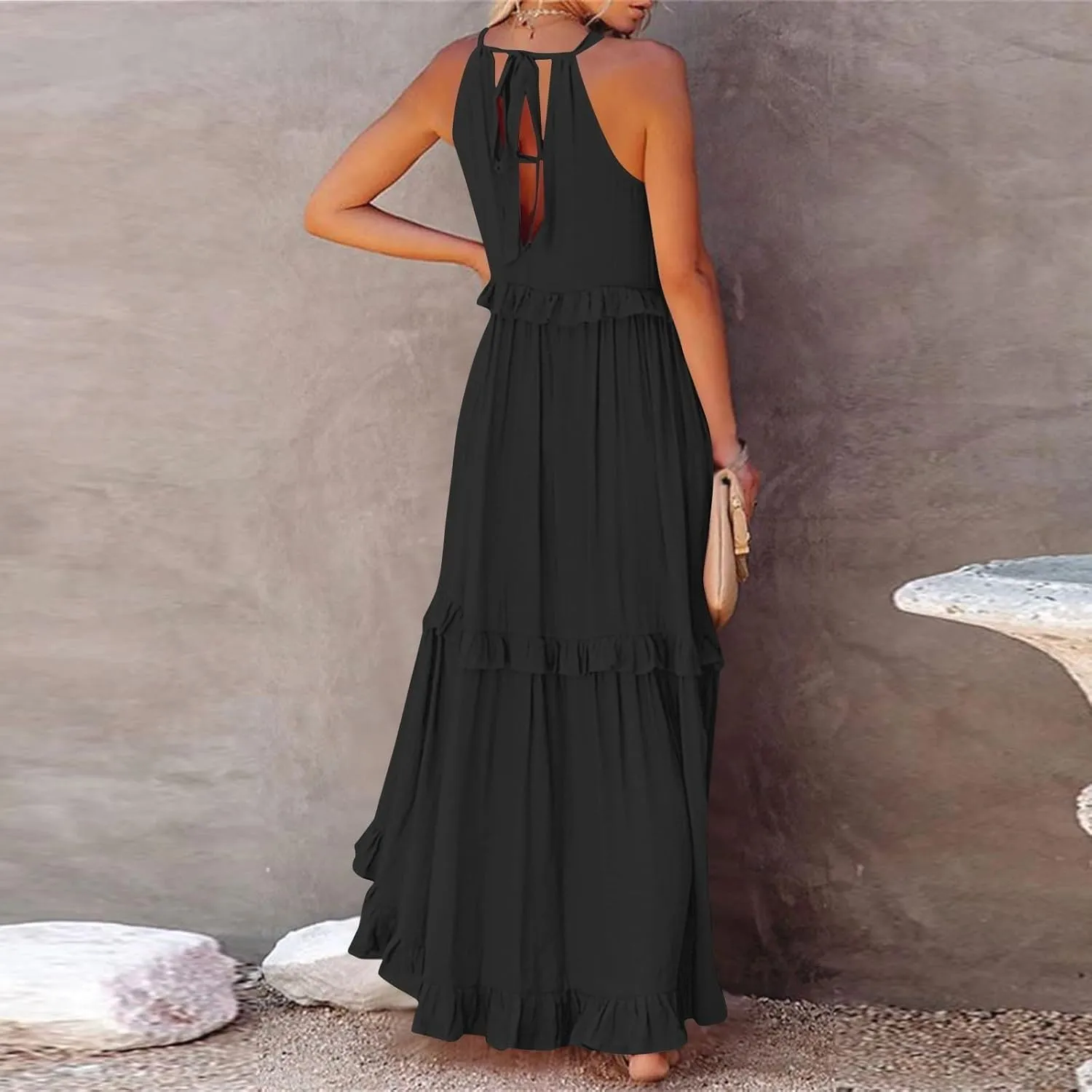 Womens Weddings Sleeveless Fashion Dresses Maxi Casual Loose Ruffled Sleeve Elegant Summer Hem Comfortable Soft Dress