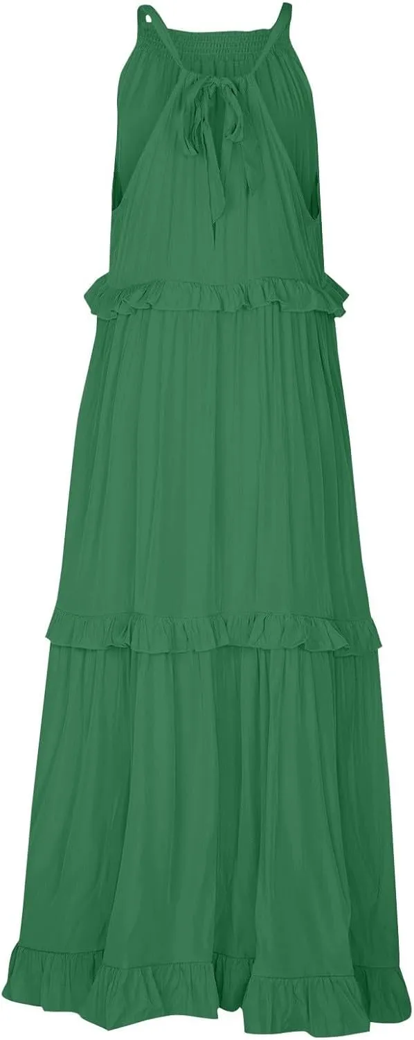 Womens Weddings Sleeveless Fashion Dresses Maxi Casual Loose Ruffled Sleeve Elegant Summer Hem Comfortable Soft Dress