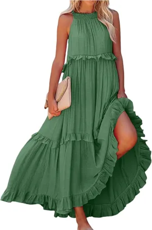 Womens Weddings Sleeveless Fashion Dresses Maxi Casual Loose Ruffled Sleeve Elegant Summer Hem Comfortable Soft Dress