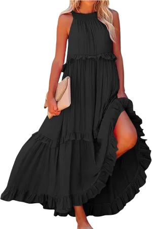 Womens Weddings Sleeveless Fashion Dresses Maxi Casual Loose Ruffled Sleeve Elegant Summer Hem Comfortable Soft Dress