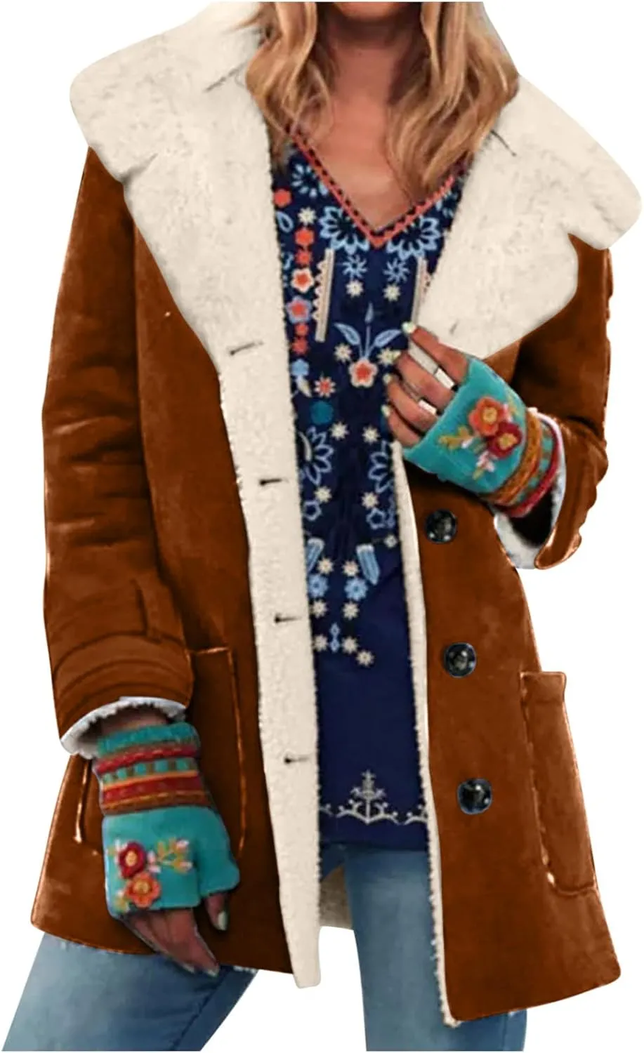 Womens Winter Coats Fleece Fuzzy Sherpa Lined Jackets Notch Lapel Pea Trench Coats Warm Overcoat Fashion Fall Outfits