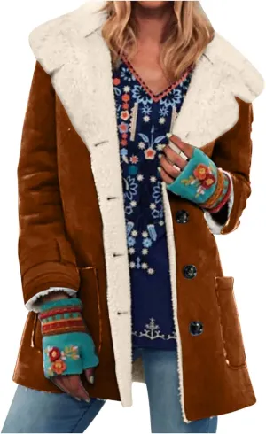 Womens Winter Coats Fleece Fuzzy Sherpa Lined Jackets Notch Lapel Pea Trench Coats Warm Overcoat Fashion Fall Outfits