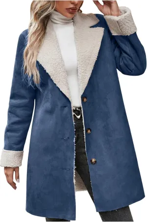 Womens Winter Coats Fleece Fuzzy Sherpa Lined Jackets Notch Lapel Pea Trench Coats Warm Overcoat Fashion Fall Outfits