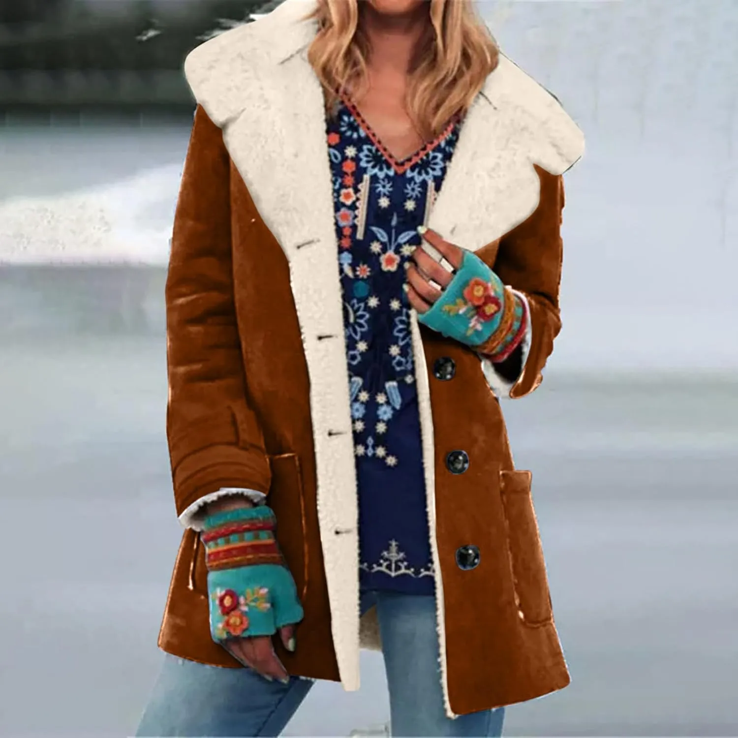 Womens Winter Coats Fleece Fuzzy Sherpa Lined Jackets Notch Lapel Pea Trench Coats Warm Overcoat Fashion Fall Outfits