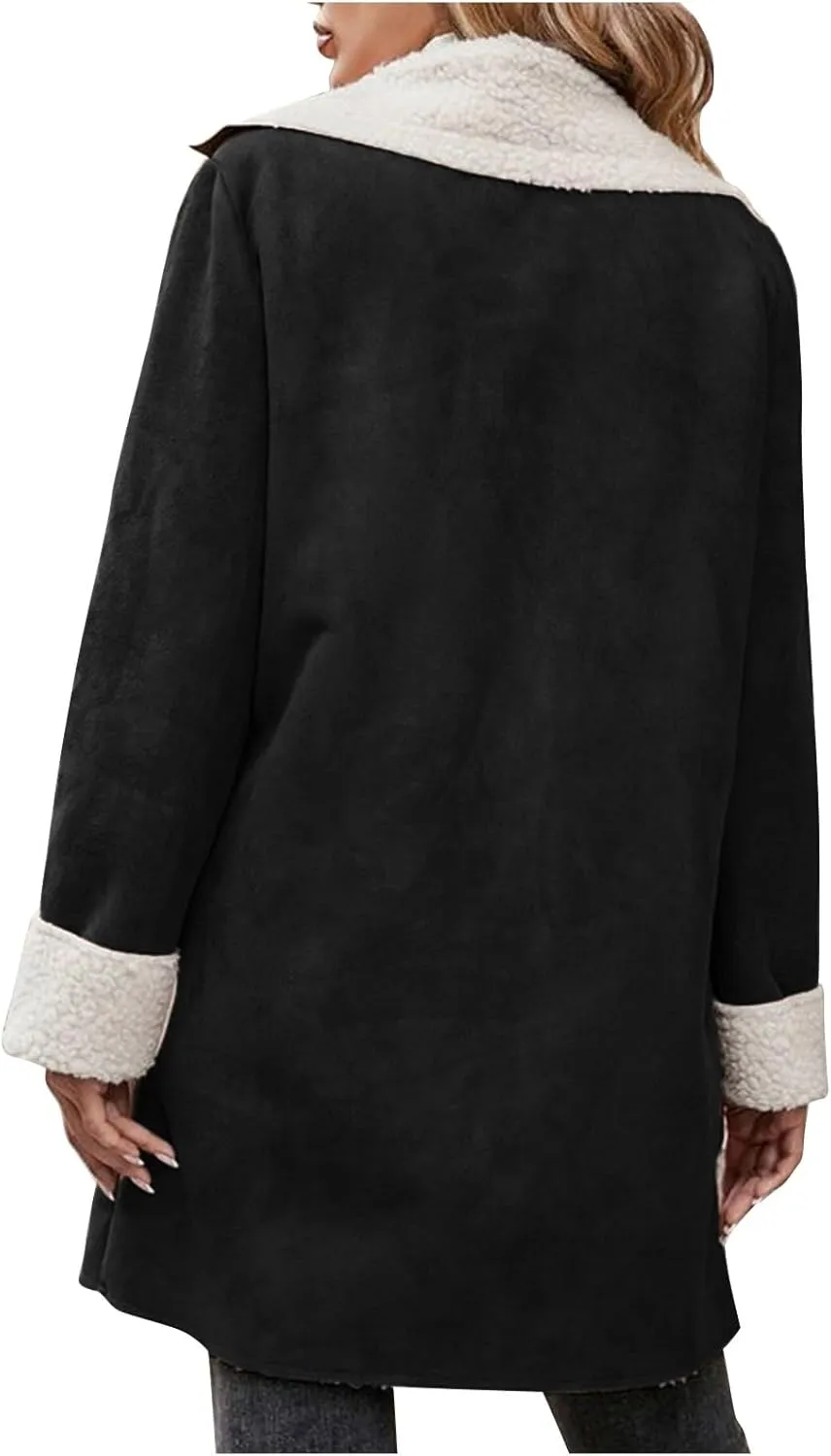 Womens Winter Coats Fleece Fuzzy Sherpa Lined Jackets Notch Lapel Pea Trench Coats Warm Overcoat Fashion Fall Outfits