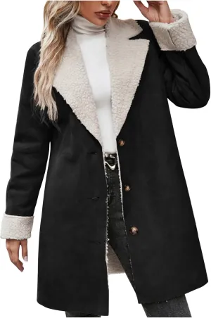Womens Winter Coats Fleece Fuzzy Sherpa Lined Jackets Notch Lapel Pea Trench Coats Warm Overcoat Fashion Fall Outfits