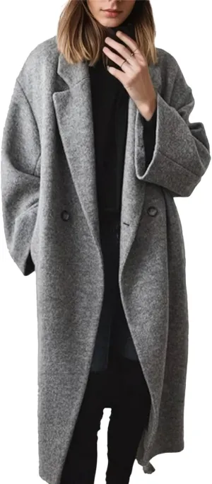 Women's Winter Notched Lapel Trench Coats Double-Breasted Pea Coat Casual Slouchy Overcoat Long Jacket Outerwear