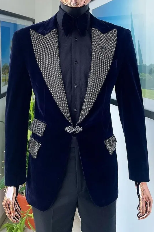 Woodrow Elegant Navy Blue Peak Lapel Two-Piece Prom Suits