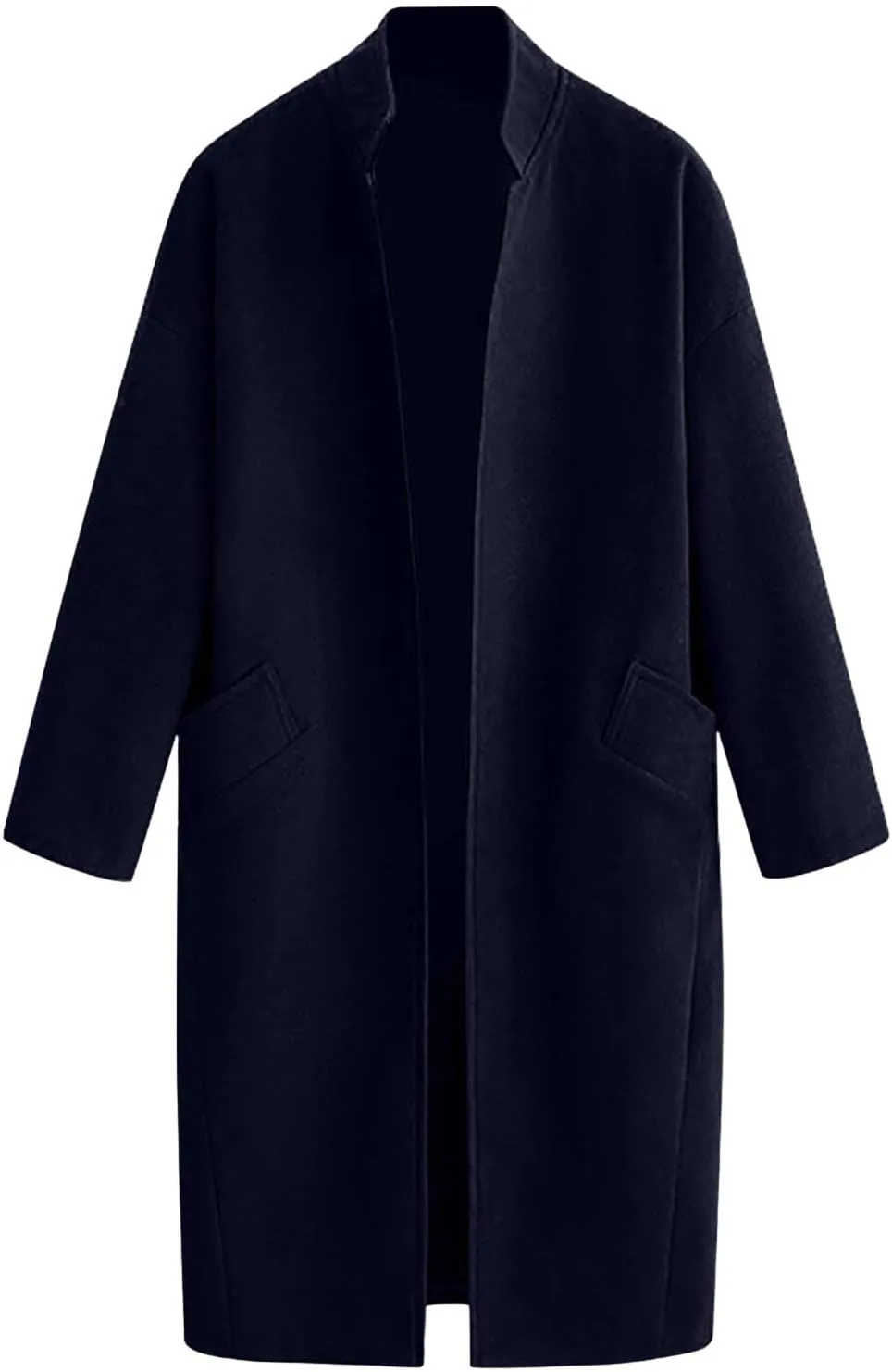 Wool Coats for Women 2024 Trend Winter Long Dress Coats Stand Collar Open Front Trench Coat Work Office Jackets