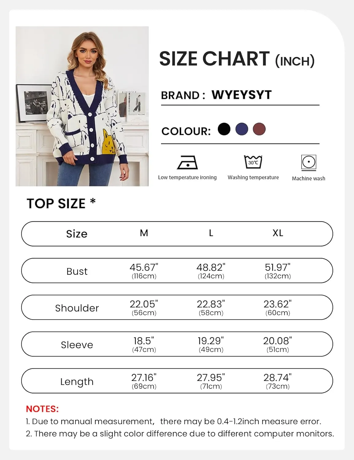 Wyeysyt Cat Sweater for Women Casual Button Down V Neck Cable Knit Cardigan Cute Kawaii Cartoon Cardigan Coat