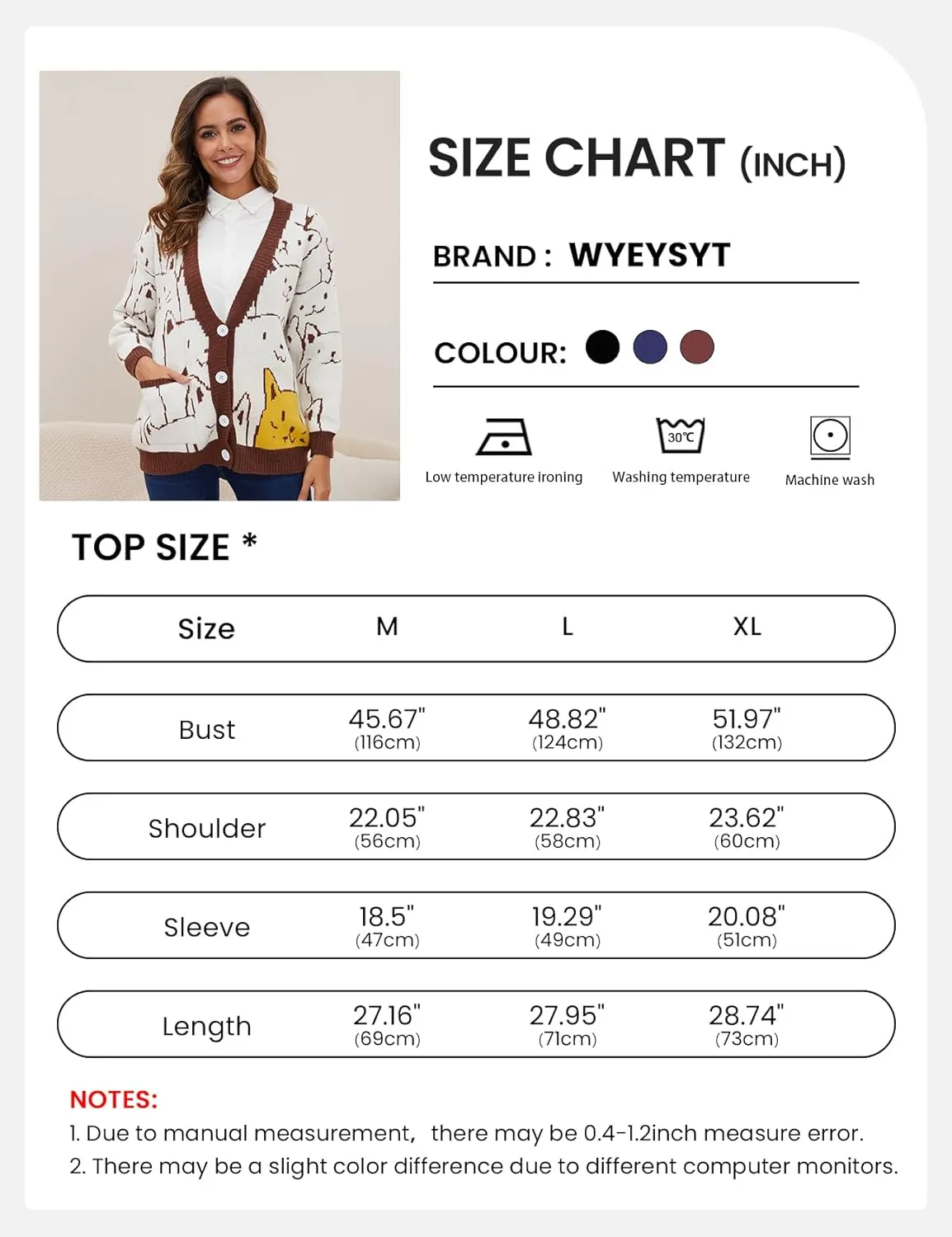 Wyeysyt Cat Sweater for Women Casual Button Down V Neck Cable Knit Cardigan Cute Kawaii Cartoon Cardigan Coat