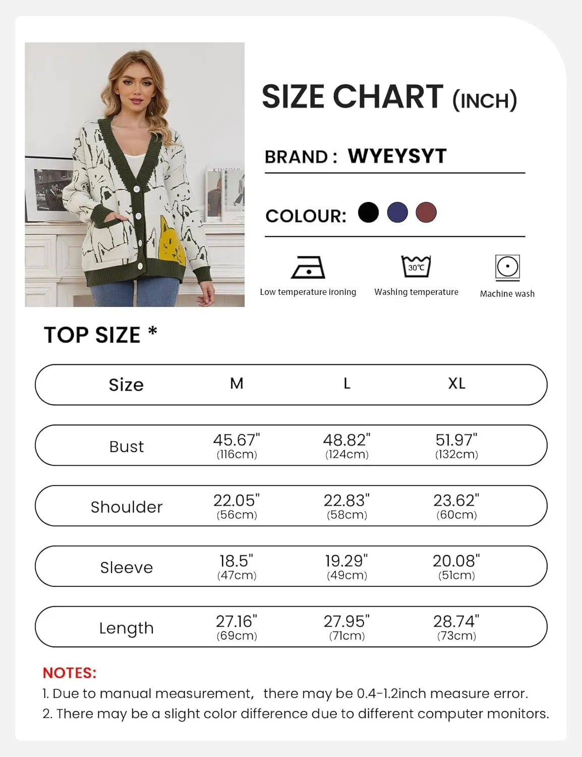 Wyeysyt Cat Sweater for Women Casual Button Down V Neck Cable Knit Cardigan Cute Kawaii Cartoon Cardigan Coat