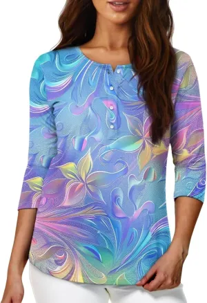 YEXIATODO Plus Size Tops for Women 3/4 Sleeve Suitable for Early Fall Spring